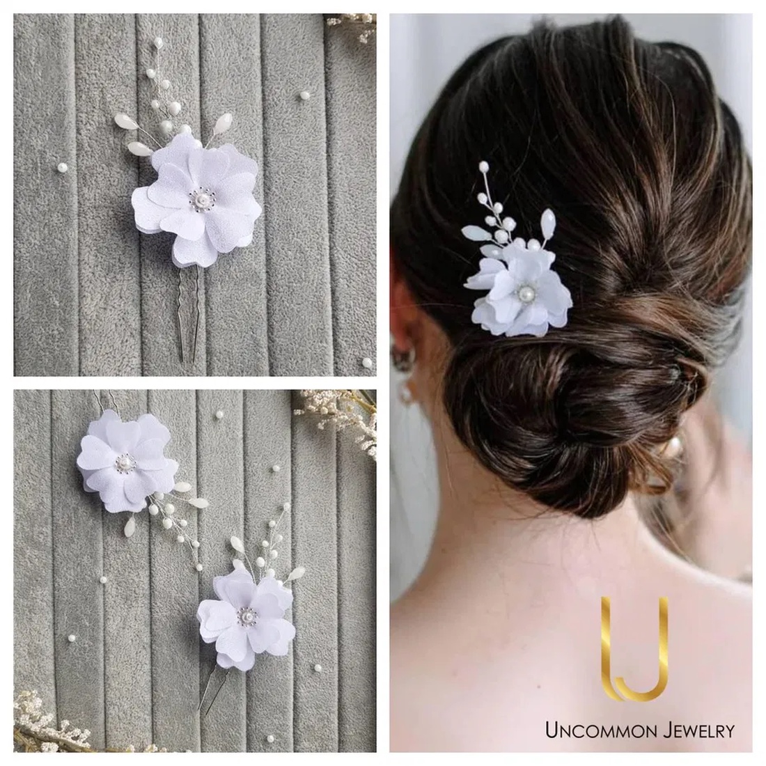 Pin floral pentru coc - accesorii nuntă - ornamente de păr de nuntă - accesorii păr nuntă - Artynos.ro