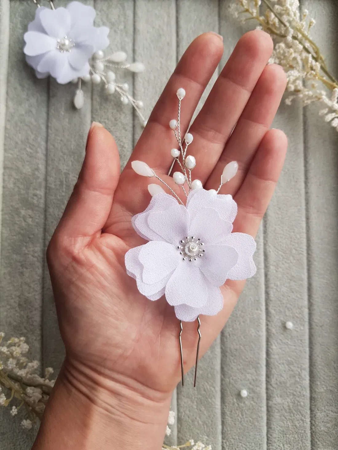 Pin floral pentru coc - accesorii nuntă - ornamente de păr de nuntă - accesorii păr nuntă - Artynos.ro