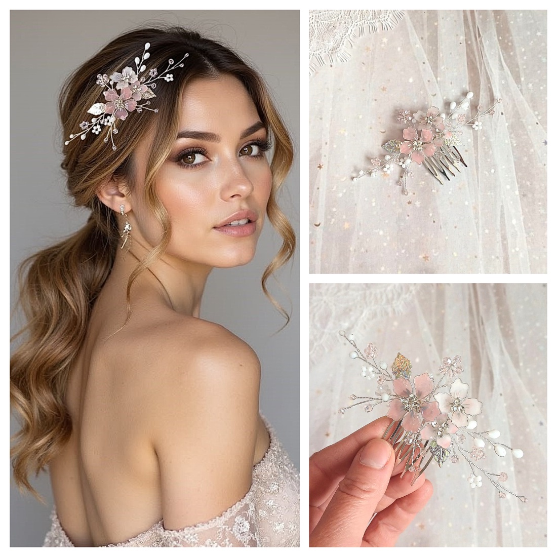 Mon Chery - Pieptan mireasa floral - accesorii nuntă - ornamente de păr de nuntă - accesorii păr nuntă - Artynos.ro