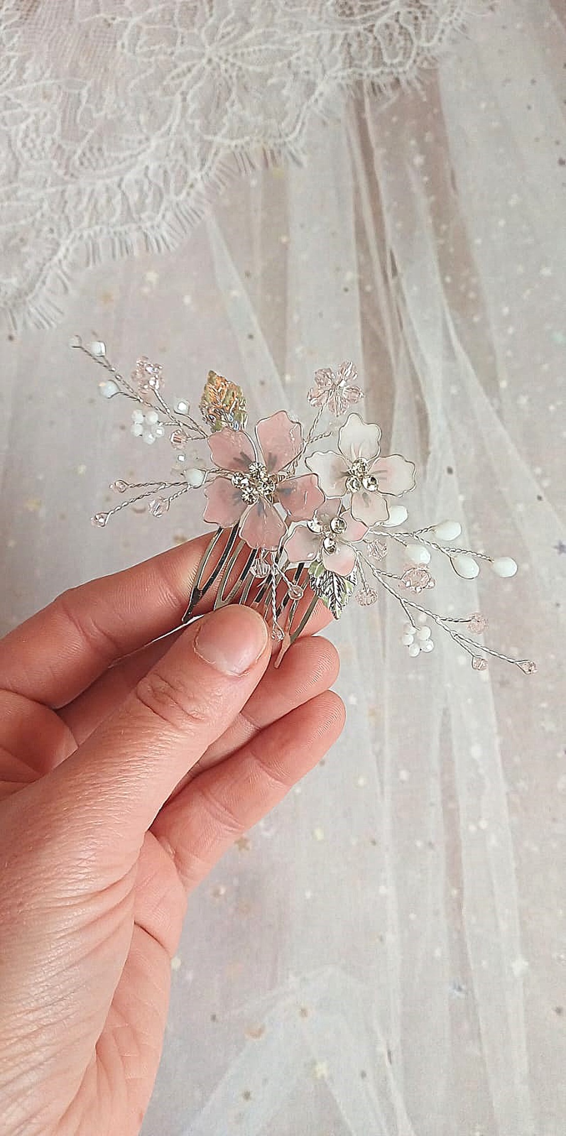 Mon Chery - Pieptan mireasa floral - accesorii nuntă - ornamente de păr de nuntă - accesorii păr nuntă - Artynos.ro