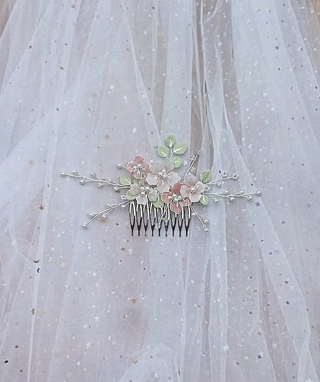 Pieptan mireasa floral - accesorii nuntă - ornamente de păr de nuntă - accesorii păr nuntă - Artynos.ro