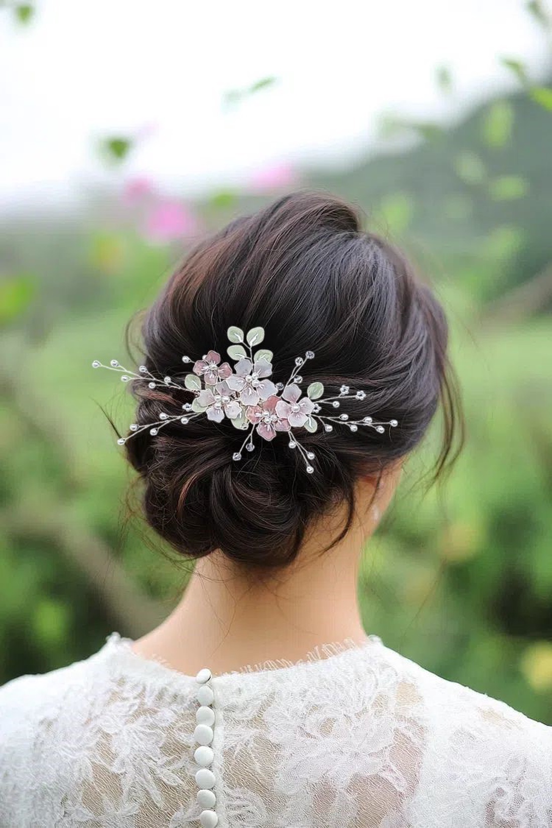 Pieptan mireasa floral - accesorii nuntă - ornamente de păr de nuntă - accesorii păr nuntă - Artynos.ro