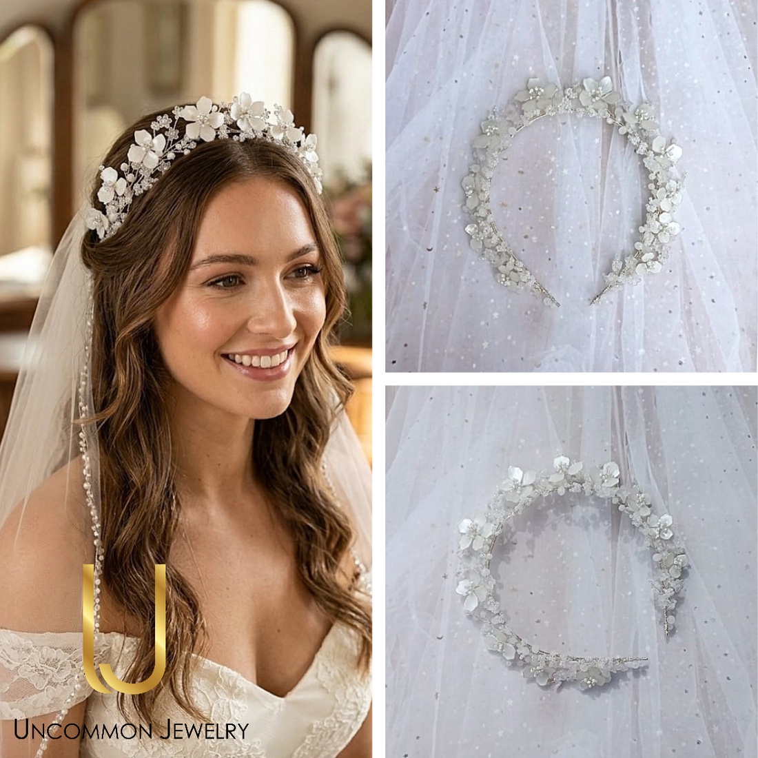 Tiara florala mireasa - Blossom Muse - accesorii nuntă - ornamente de păr de nuntă - accesorii păr nuntă - Artynos.ro