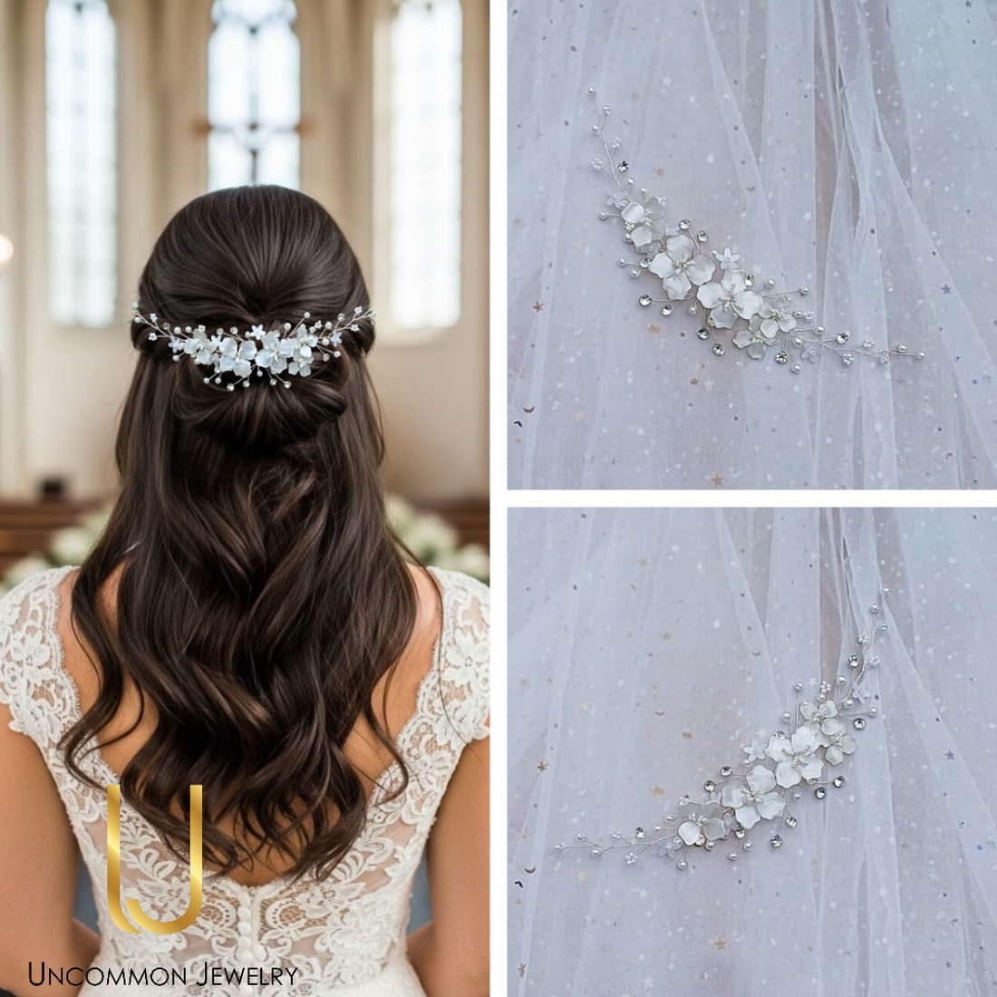 ADORA - Accesoriu de par pentru mirese - accesorii nuntă - ornamente de păr de nuntă - accesorii păr nuntă - Artynos.ro