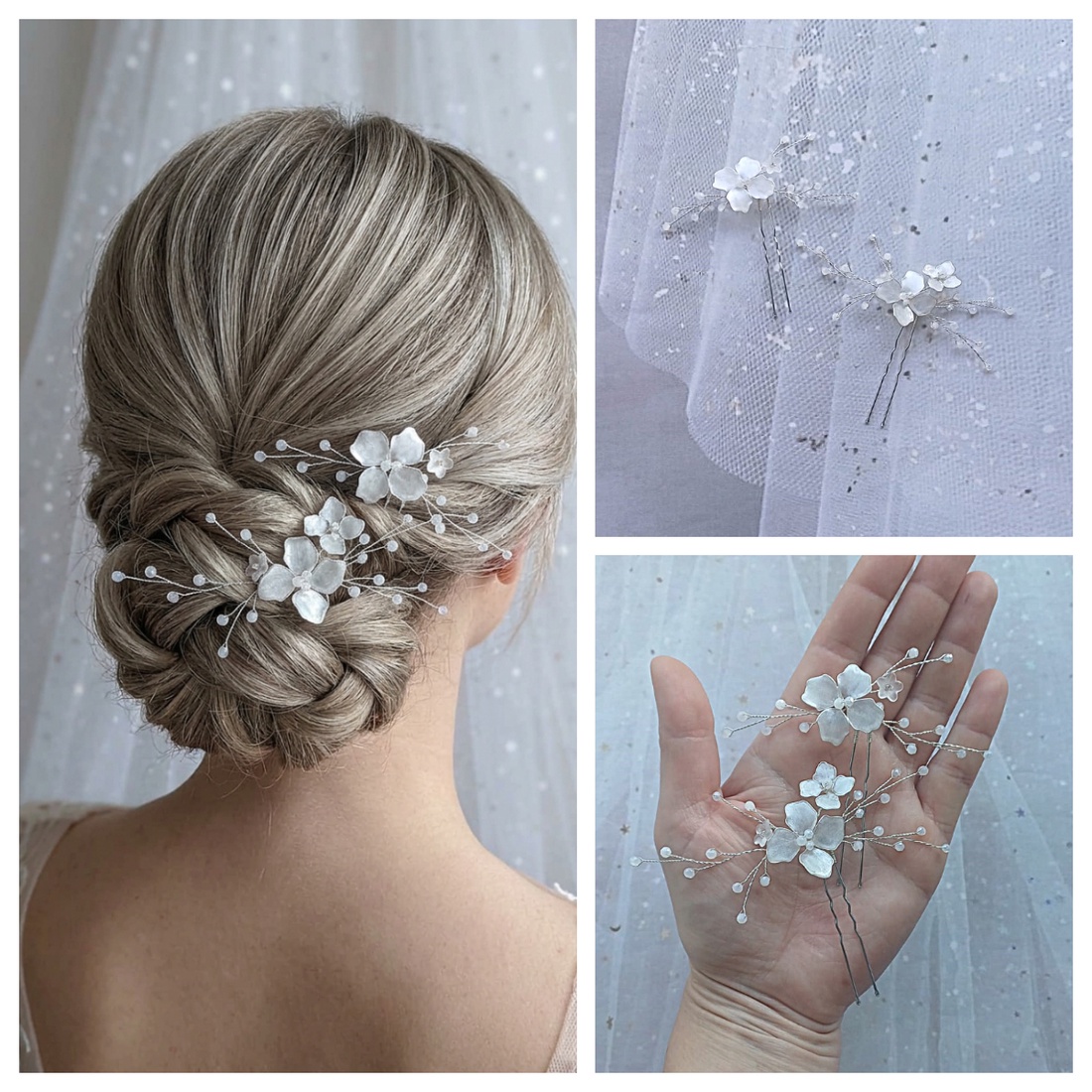 Set de 2 pini mireasa/Ace par mireasa - accesorii nuntă - ornamente de păr de nuntă - accesorii păr nuntă - Artynos.ro