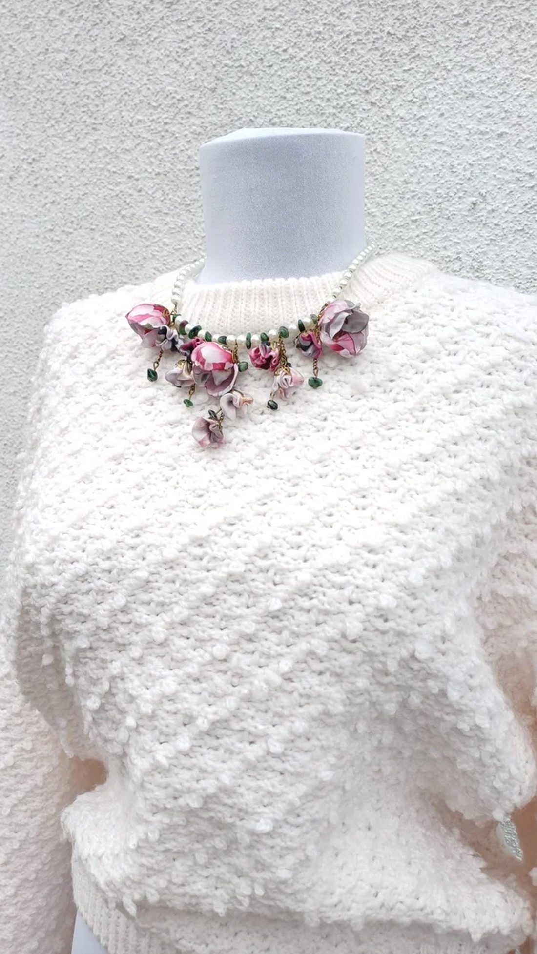 Colier floral cu Zoizit - Rapsodie in roz - bijuterii - coliere - coliere cu multiple șiruri - Artynos.ro