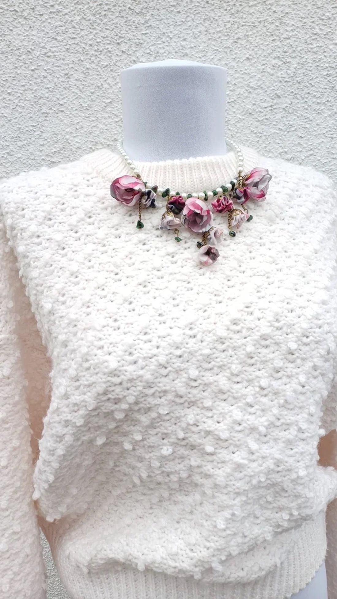 Colier floral cu Zoizit - Rapsodie in roz - bijuterii - coliere - coliere cu multiple șiruri - Artynos.ro