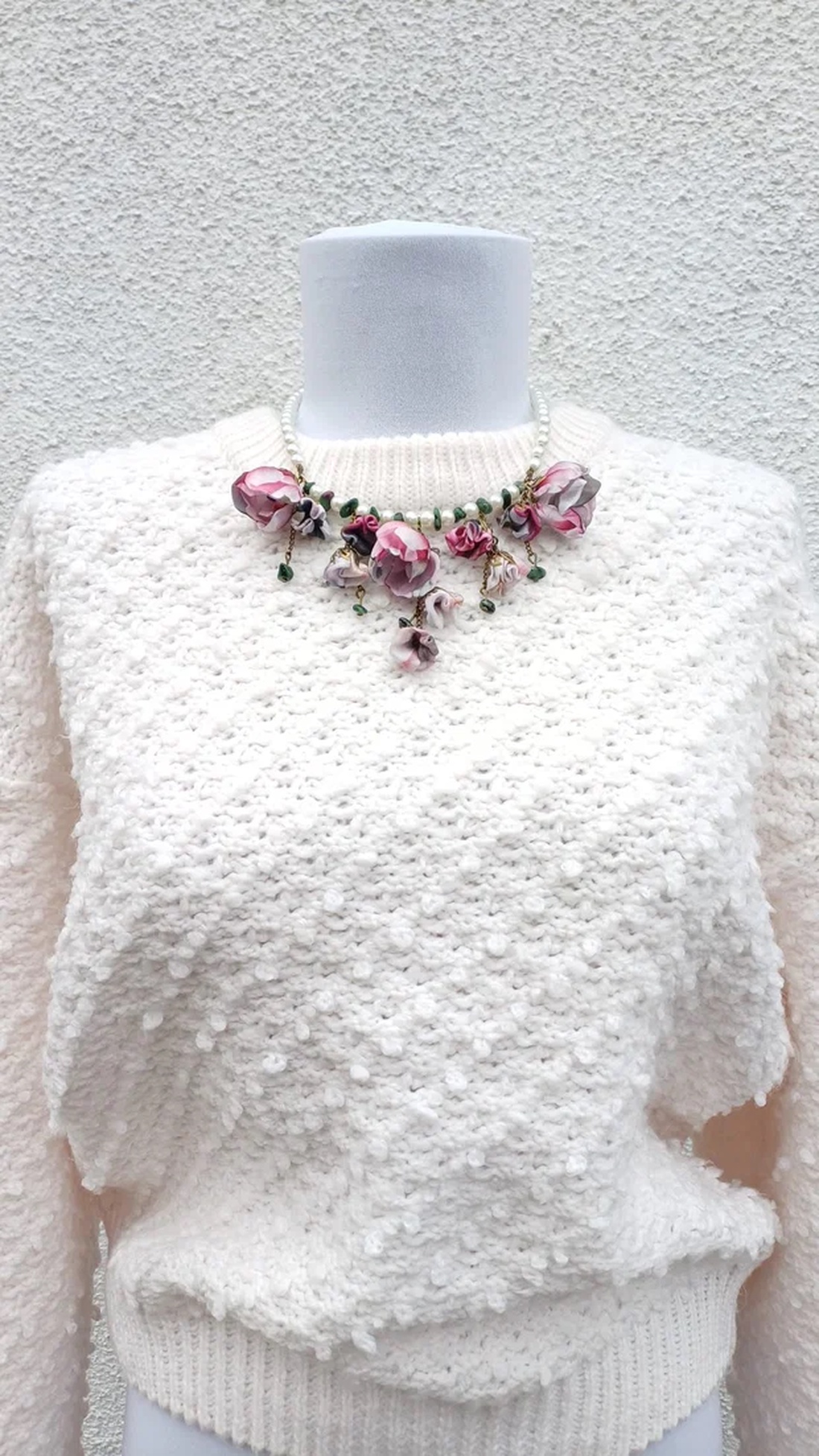 Colier floral cu Zoizit - Rapsodie in roz - bijuterii - coliere - coliere cu multiple șiruri - Artynos.ro