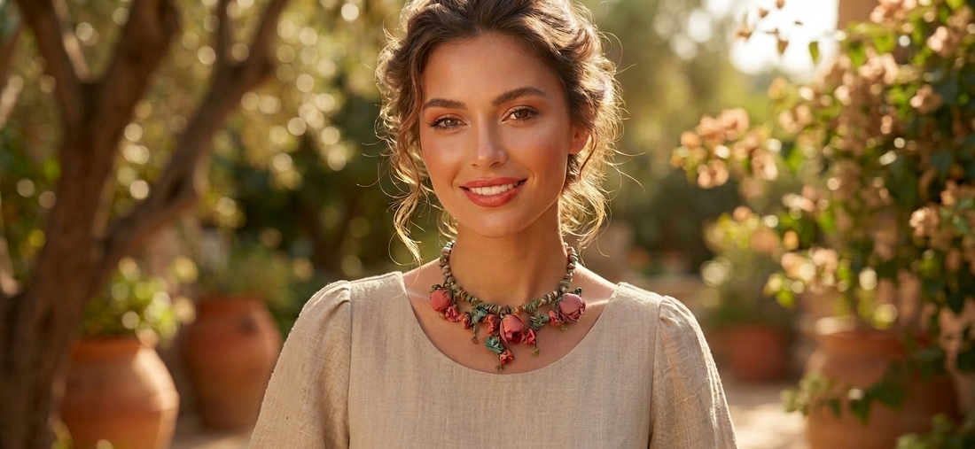 Colier statement Earthy Boho cu unakite - bijuterii - coliere - coliere din pietre semiprețioase - Artynos.ro