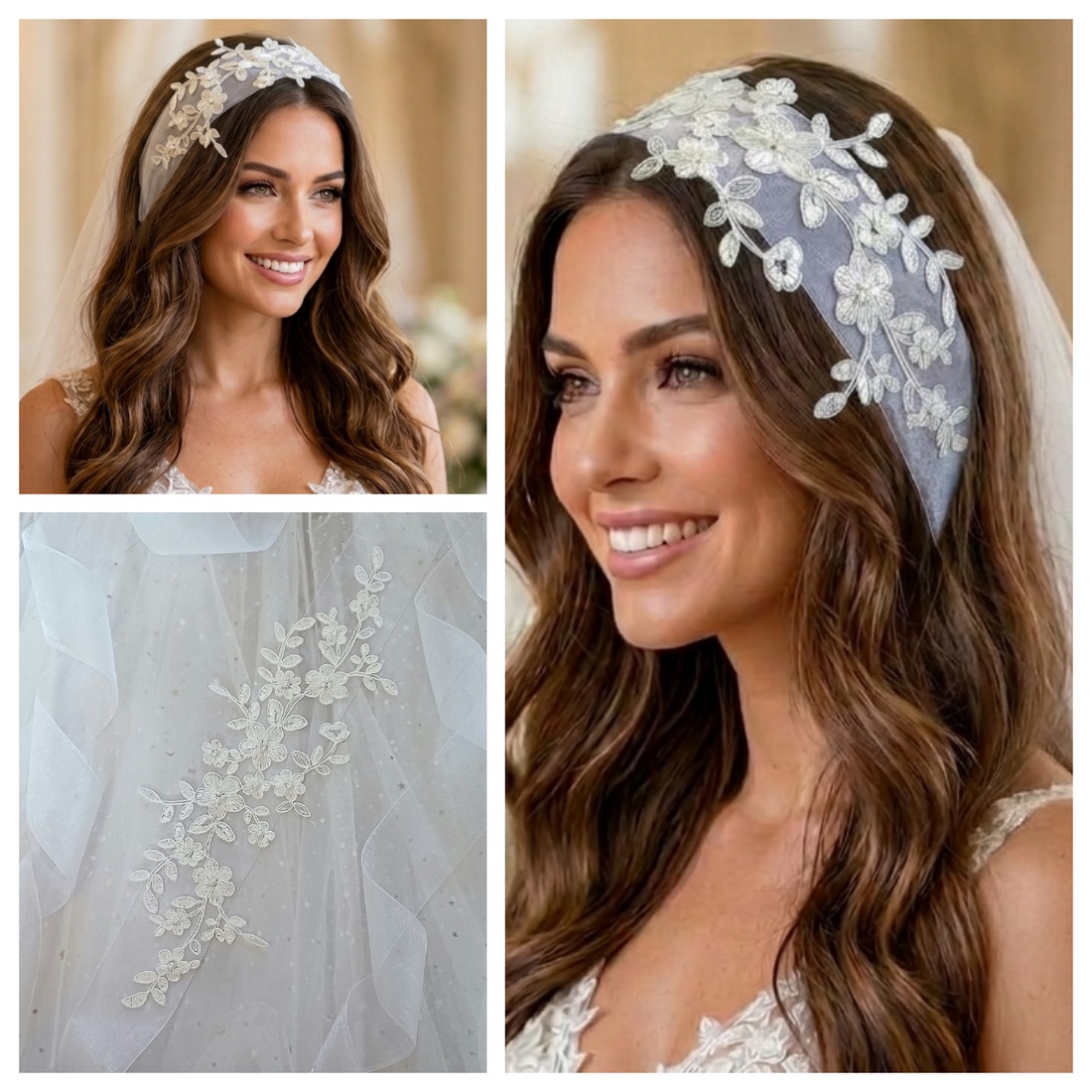Esarfa cu broderie ivory pentru traditia dezgatitului miresei - accesorii nuntă - ornamente de păr de nuntă - accesorii păr nuntă - Artynos.ro