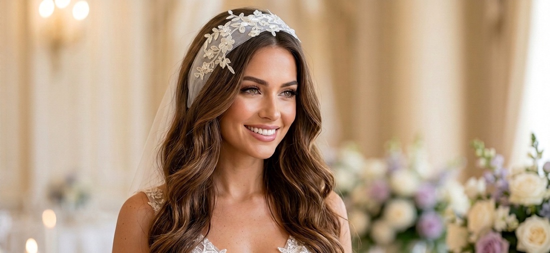 Esarfa cu broderie ivory pentru traditia dezgatitului miresei - accesorii nuntă - ornamente de păr de nuntă - accesorii păr nuntă - Artynos.ro
