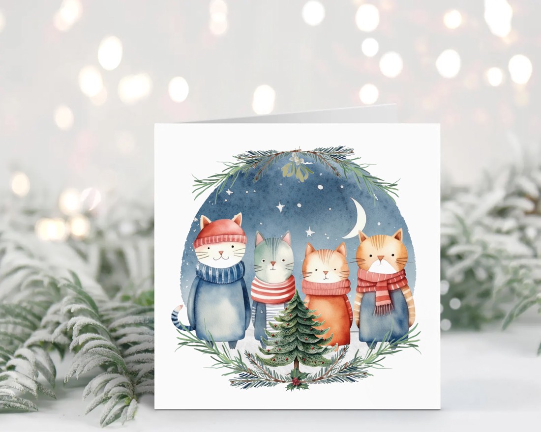Felicitare de Crăciun, felicitare, felicitare cadou, pisică -  - Artynos.ro