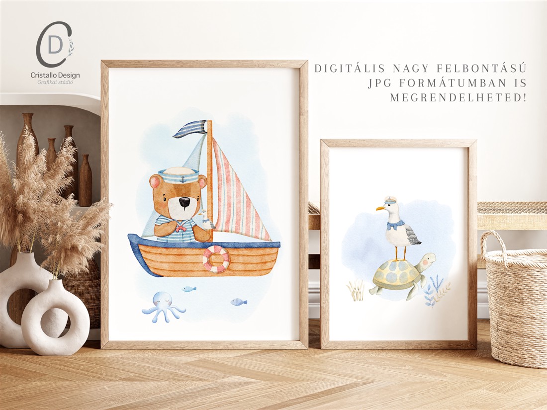 Marinar ursuleț de pluș imagine de perete, barca de navigatie poster, botez cadou imagine set 3 buc -  - Artynos.ro
