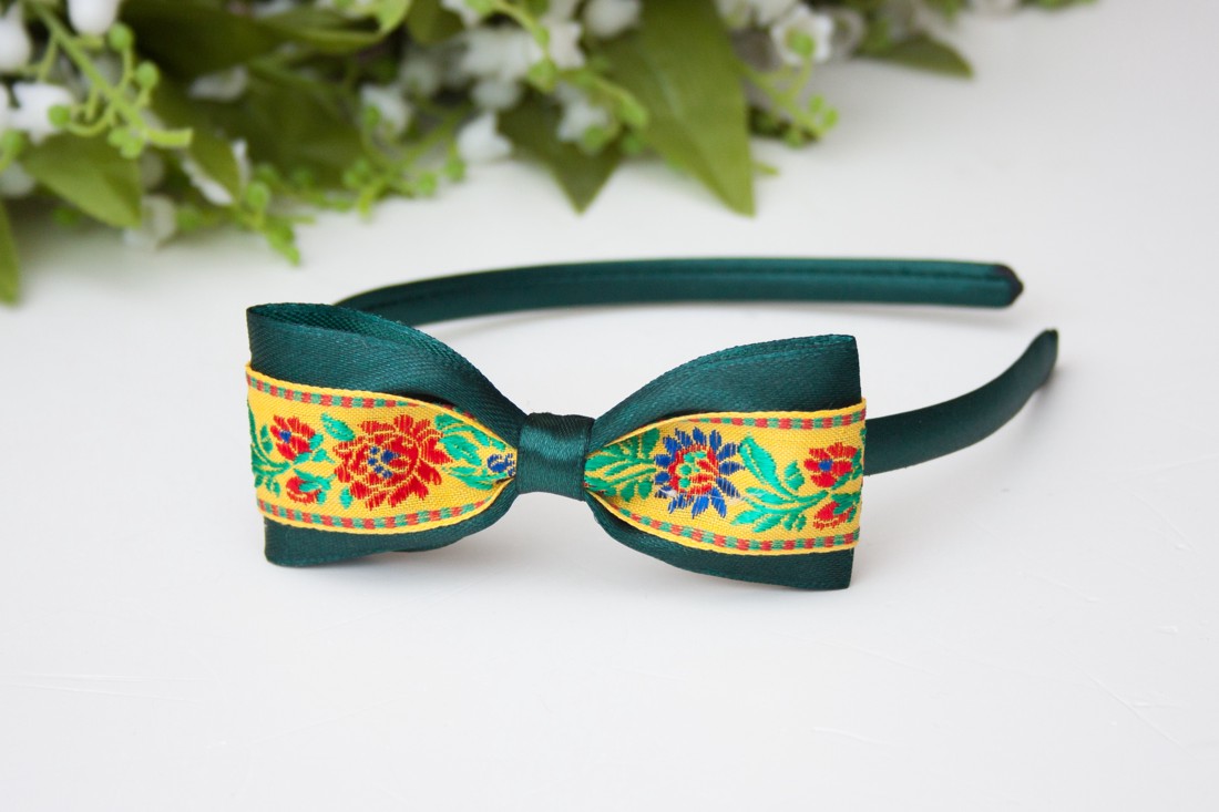 Bentiță de păr cu model floral cu model floral - Verde -  - Artynos.ro