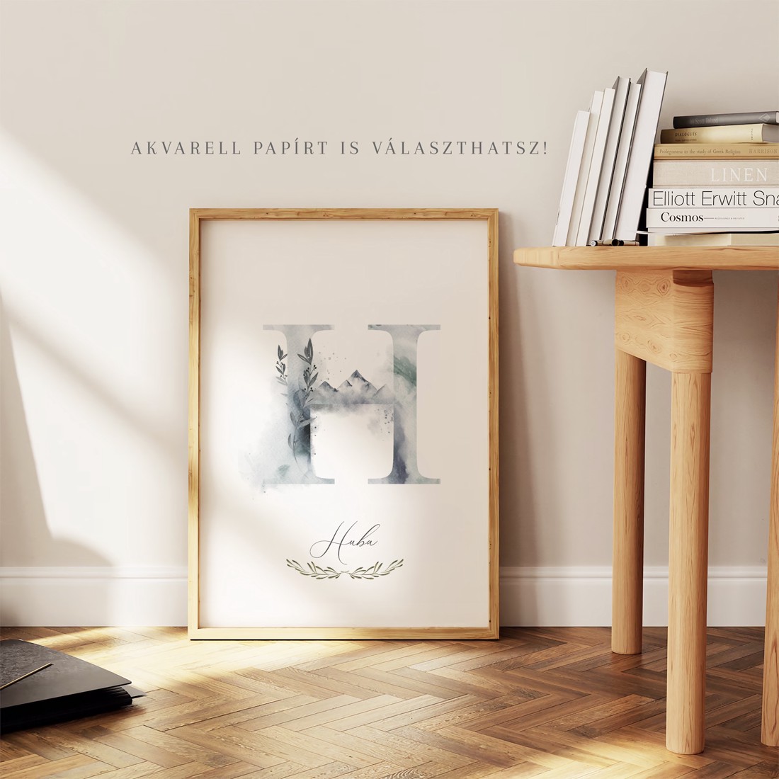 Scrisoarea H, monogramă, imagine de zi cu nume, decorare, artă de perete acuarelă, personalizată -  - Artynos.ro