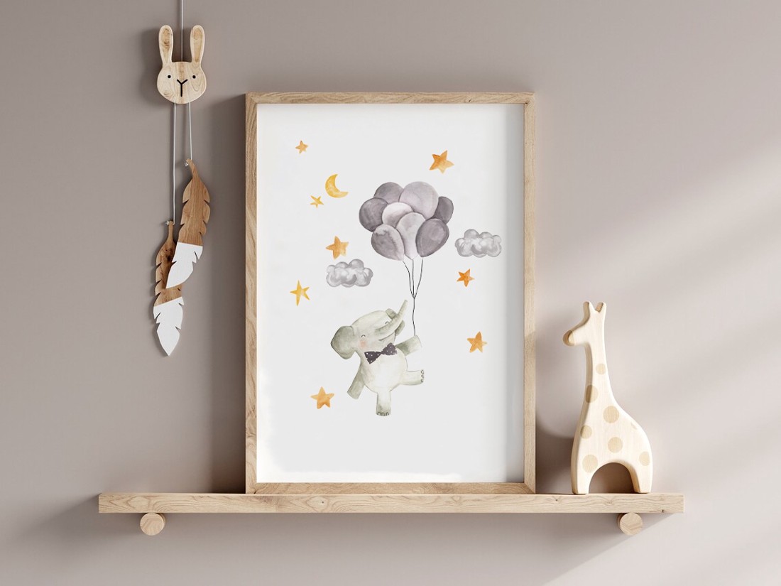 Decal de perete pentru camera copilului, poster elefant, set unic personalizat de imagini cu animale, 3 bucăți -  - Artynos.ro