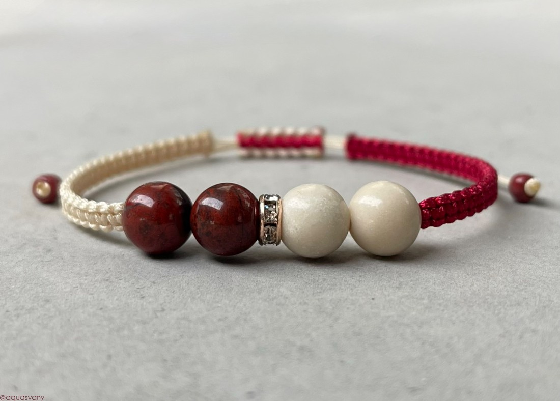 Brățară minerală macrame din jasp zdrobit și marmură - bijuterii - brățări - brățări din pietre semiprețioase - Artynos.ro