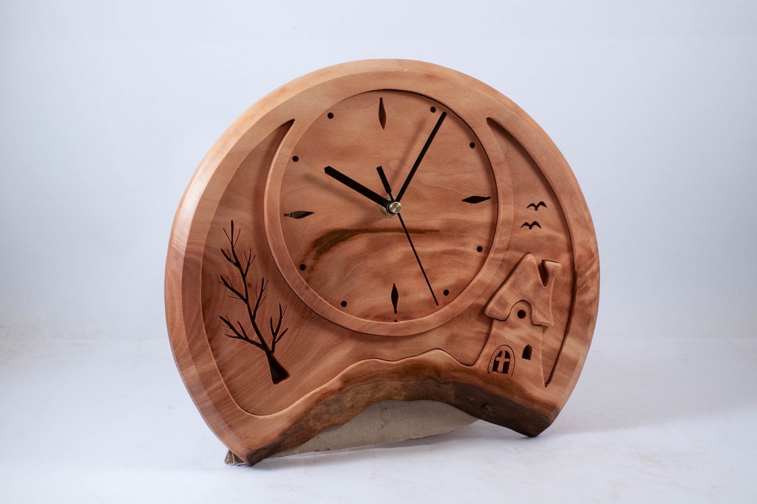 Ceas de perete din lemn, ceas din lemn cu peisaj,  - casă & stil de viață - decorațiuni de casă - decorațiuni de pereți - ceasuri de perete - Artynos.ro