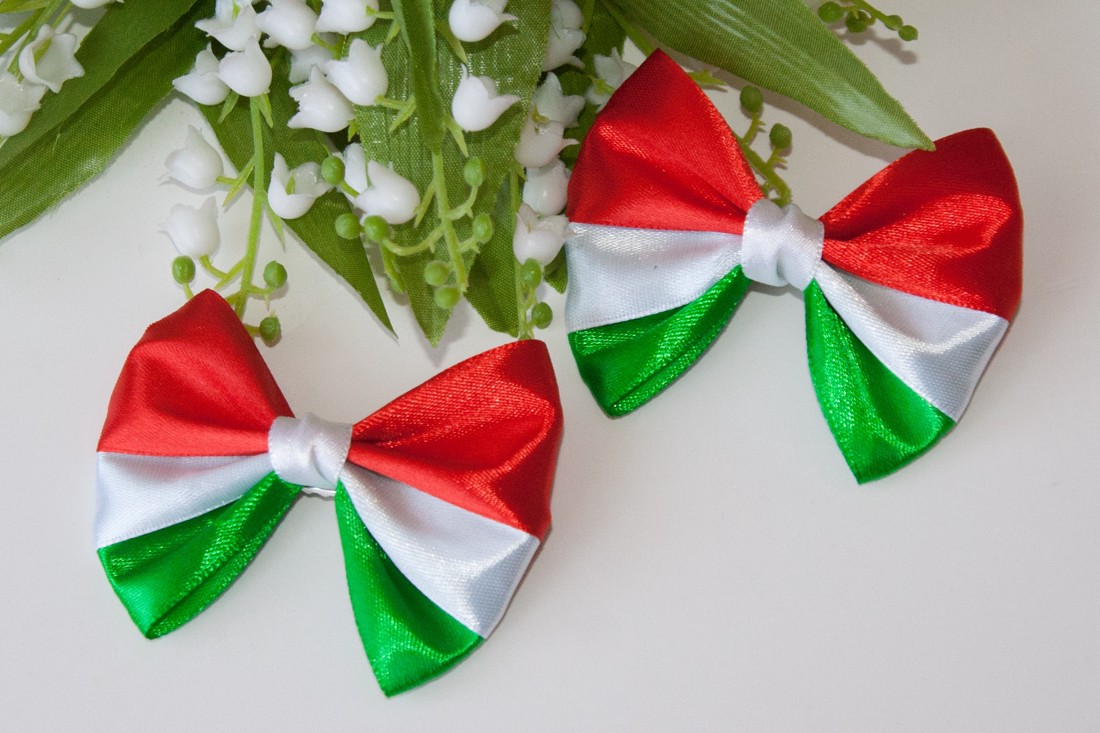 Clemă de păr cu panglică în culorile naționale - roșu/alb/verde - îmbrăcăminte și modă - accesorii păr - clemă de păr și ac de păr - Artynos.ro