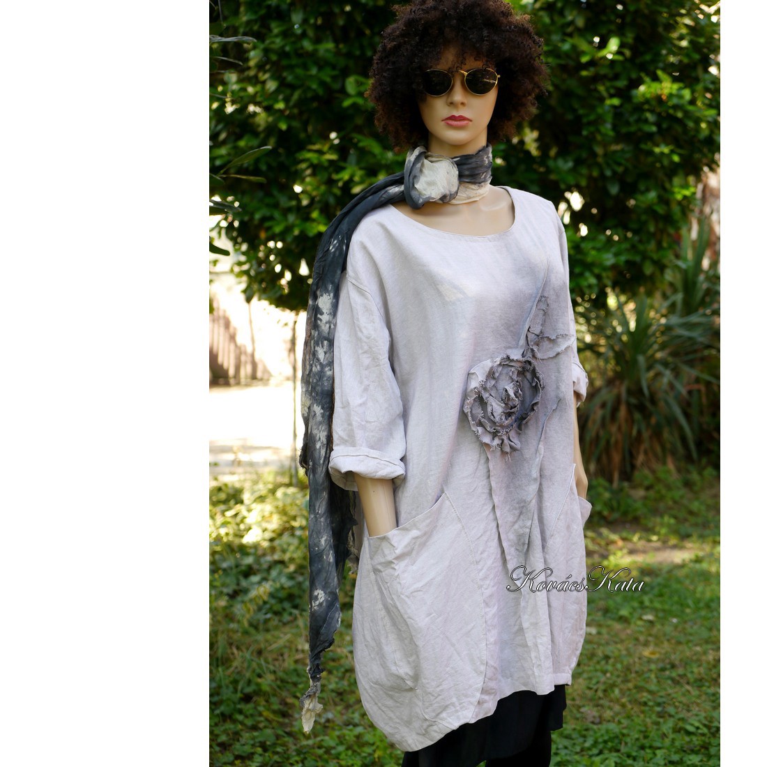 DIRTY ROSE - tunică artsy din in, rochie cu design lagenlook - îmbrăcăminte și modă - haine damă - tunică - Artynos.ro