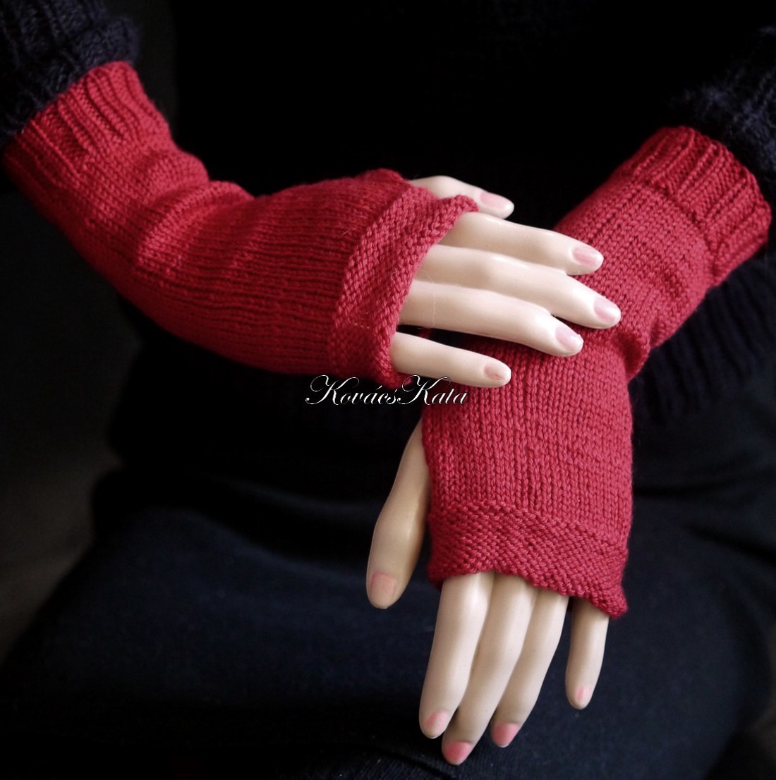 BOSZI GLOVES / cașmir - exclusiv mână tricotate scurt arbore mănușă, încălzitor de mână / vin roșu - îmbrăcăminte și modă - eșarfe, pălării, fularuri - mănușă - Artynos.ro