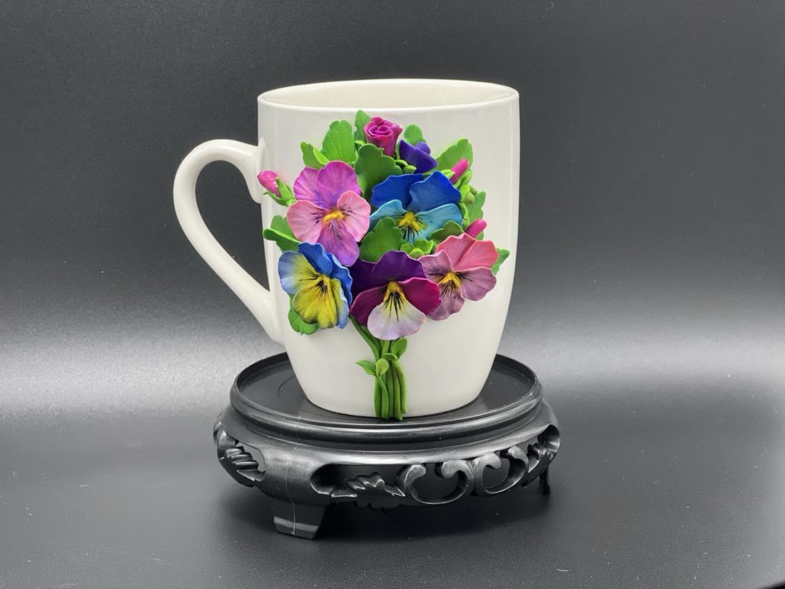 Cana cafea/ceai cu flori de panselute - accesorii locuință - accesorii pentru echipamente de bucătărie - accesorii de servire - căni - Artynos.ro