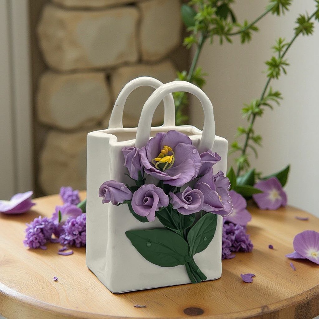 Vaza-gentuță cu lisianthus din lut polimeric - casă & stil de viață - accesorii pentru decorat casa - suport de flori - vaze - Artynos.ro Vaza-gentuță cu lisianthus din lut polimeric - casă & stil de viață - accesorii pentru decorat casa - suport de flori - vaze - Artynos.ro