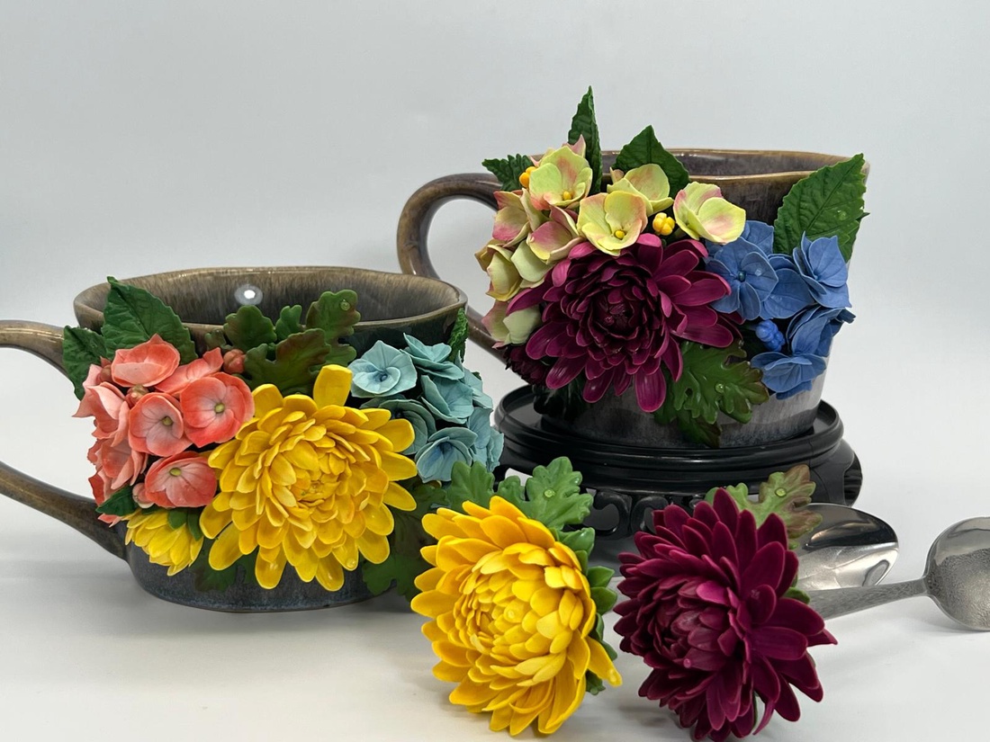 Cana ceramica cu flori din lut polimeric - casă & stil de viață - accesorii pentru echipamente de bucătărie - accesorii de servire - căni - Artynos.ro