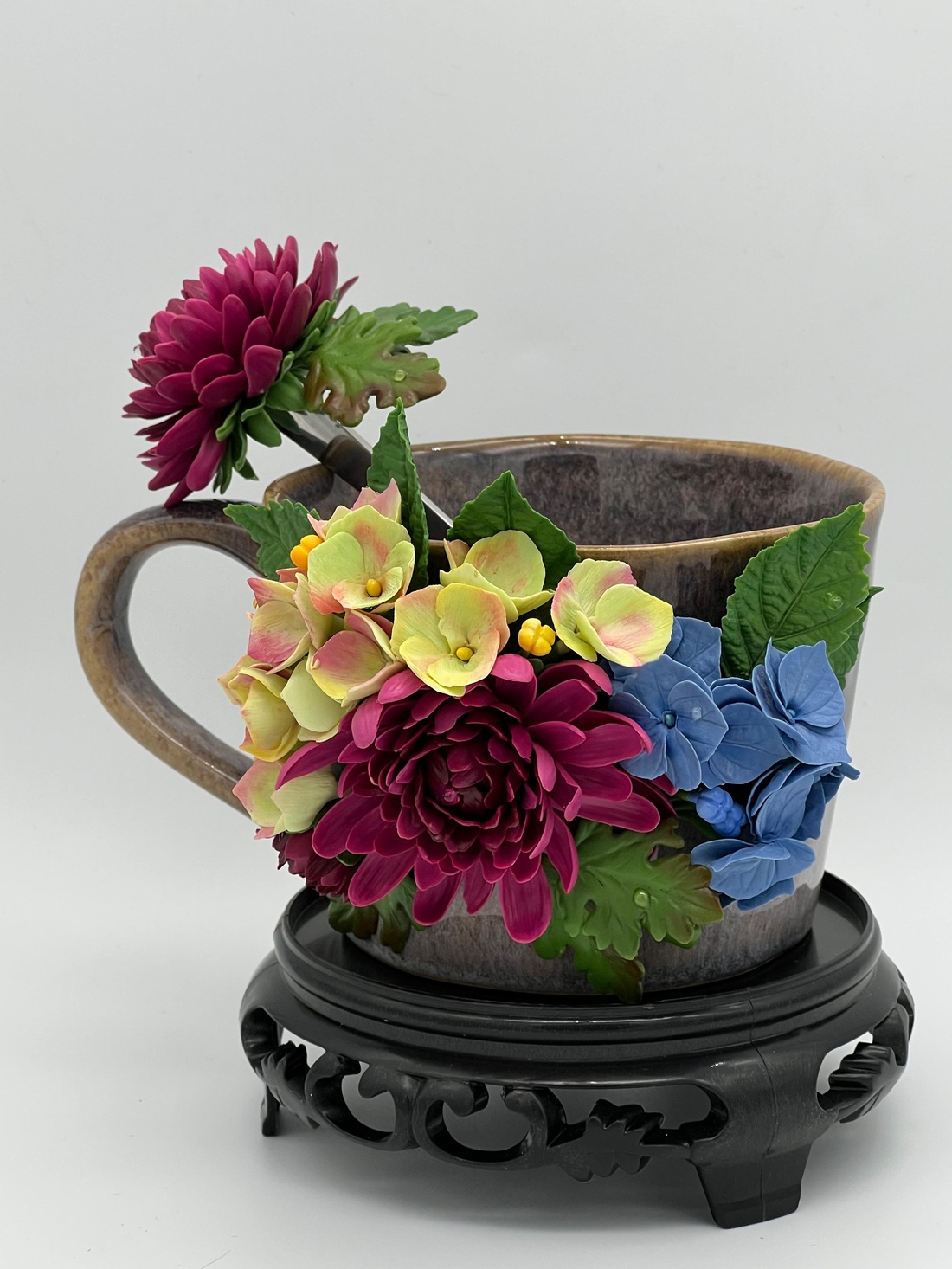 Cana ceramica cu flori din lut polimeric - casă & stil de viață - accesorii pentru echipamente de bucătărie - accesorii de servire - căni - Artynos.ro