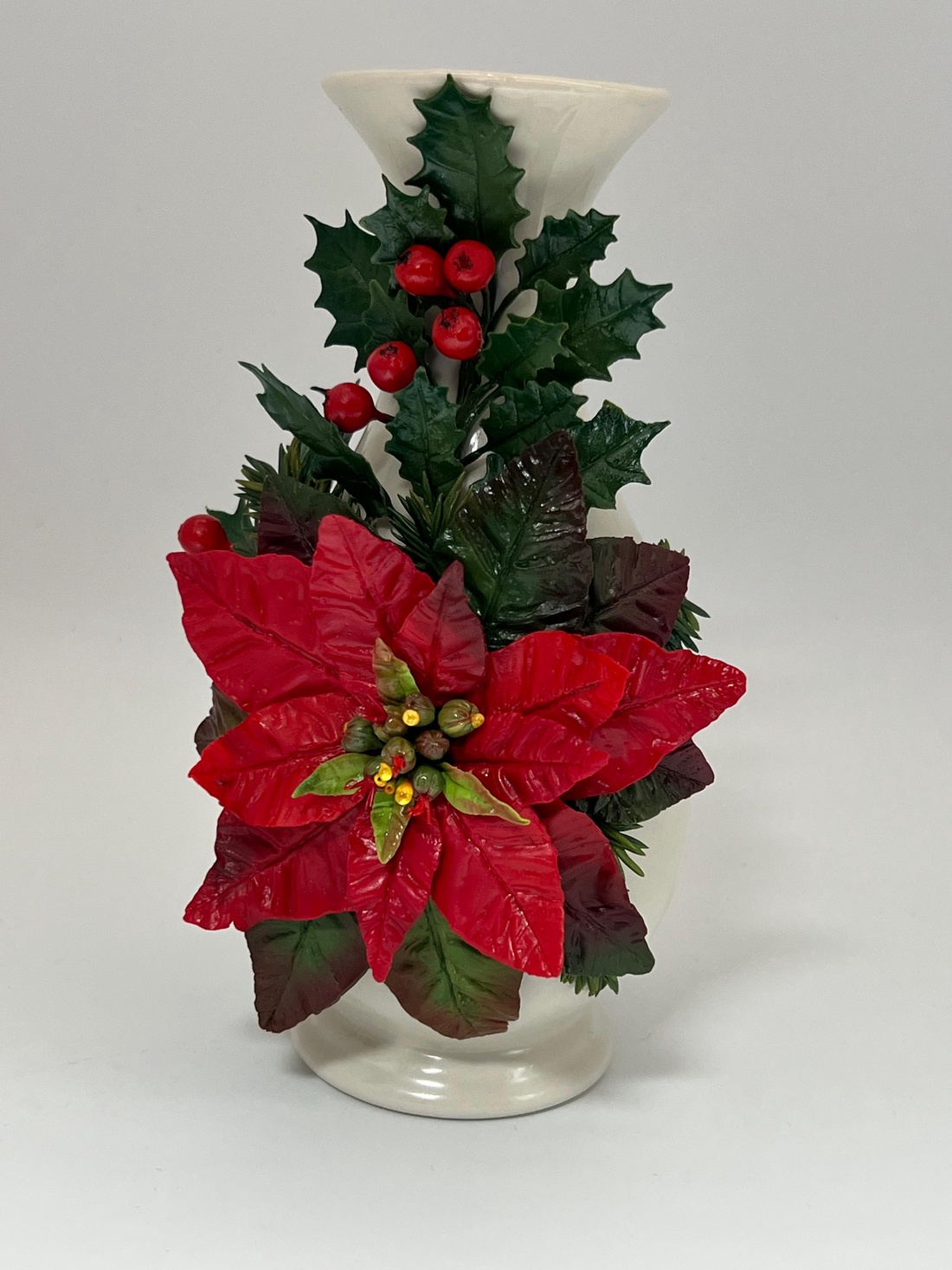 Vază ceramică decorată manual cu Poinsettia - casă & stil de viață - decorațiuni de casă - accesorii florale - vaze - Artynos.ro