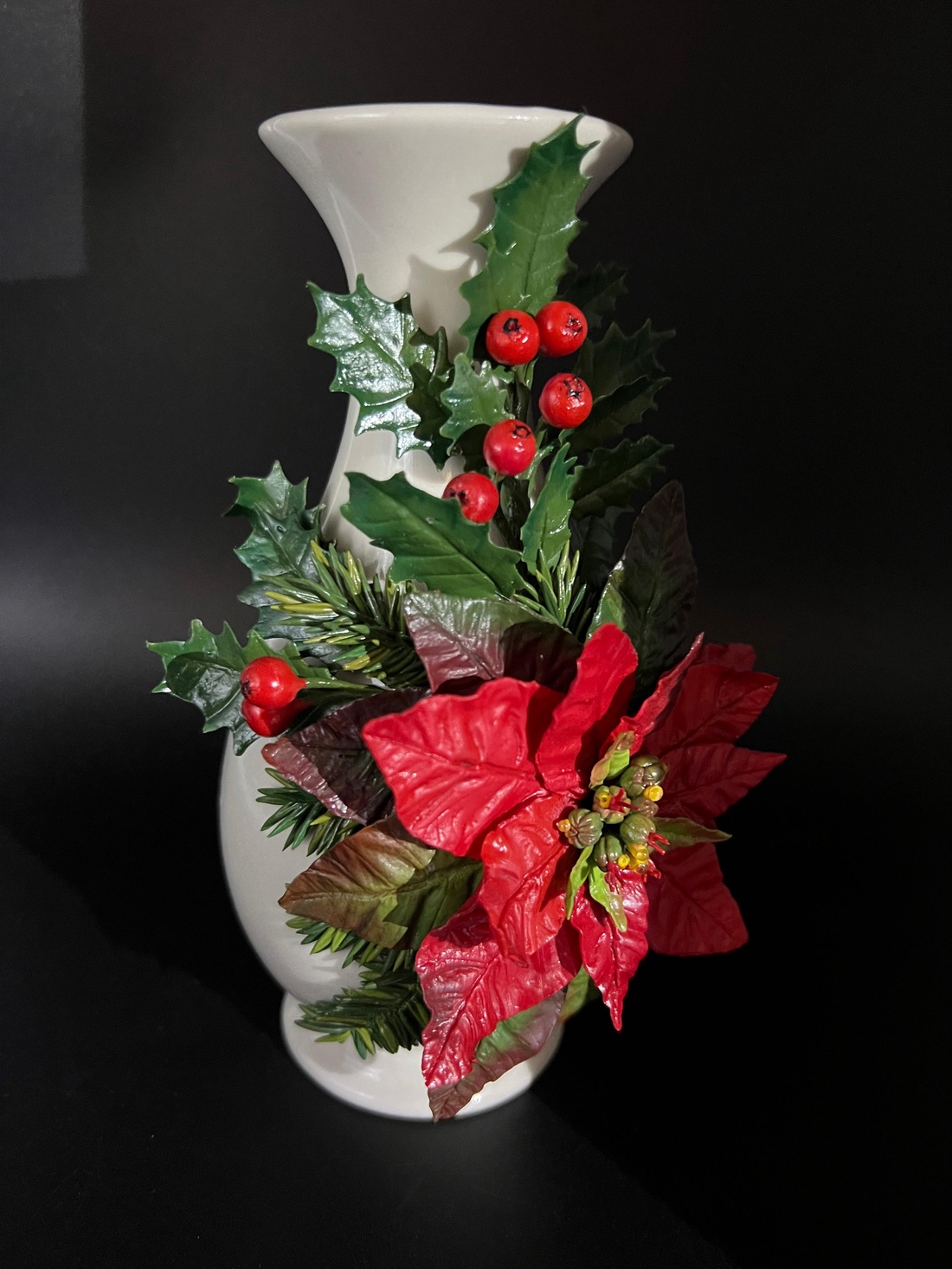 Vază ceramică decorată manual cu Poinsettia - casă & stil de viață - decorațiuni de casă - accesorii florale - vaze - Artynos.ro