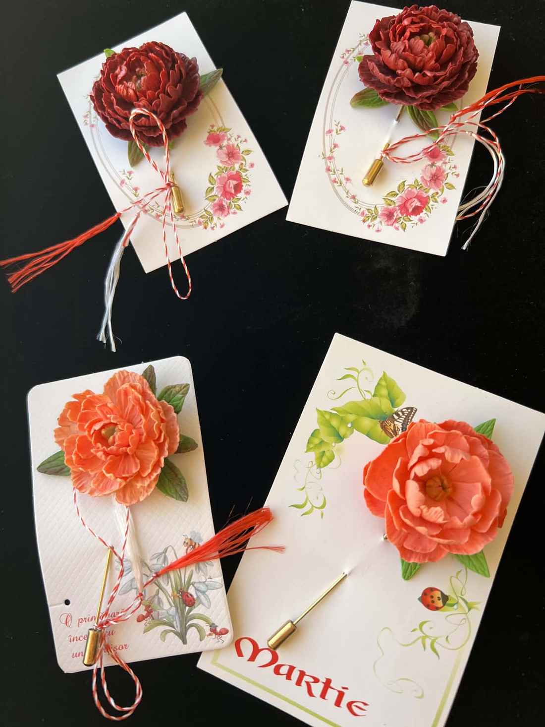 Martisor bujori din lut polimeric    - bijuterii - broșe - Artynos.ro