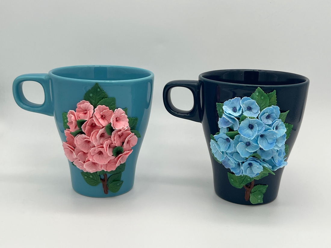 Cana ceramica cu hortensii  (set de 2 cani) - casă & stil de viață - echipamente de bucătărie - accesorii de servire - căni - Artynos.ro