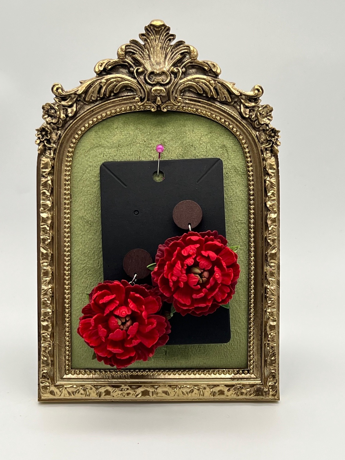 Cercei Bujori rosii  - bijuterii - cercei - cercei din rășină - Artynos.ro