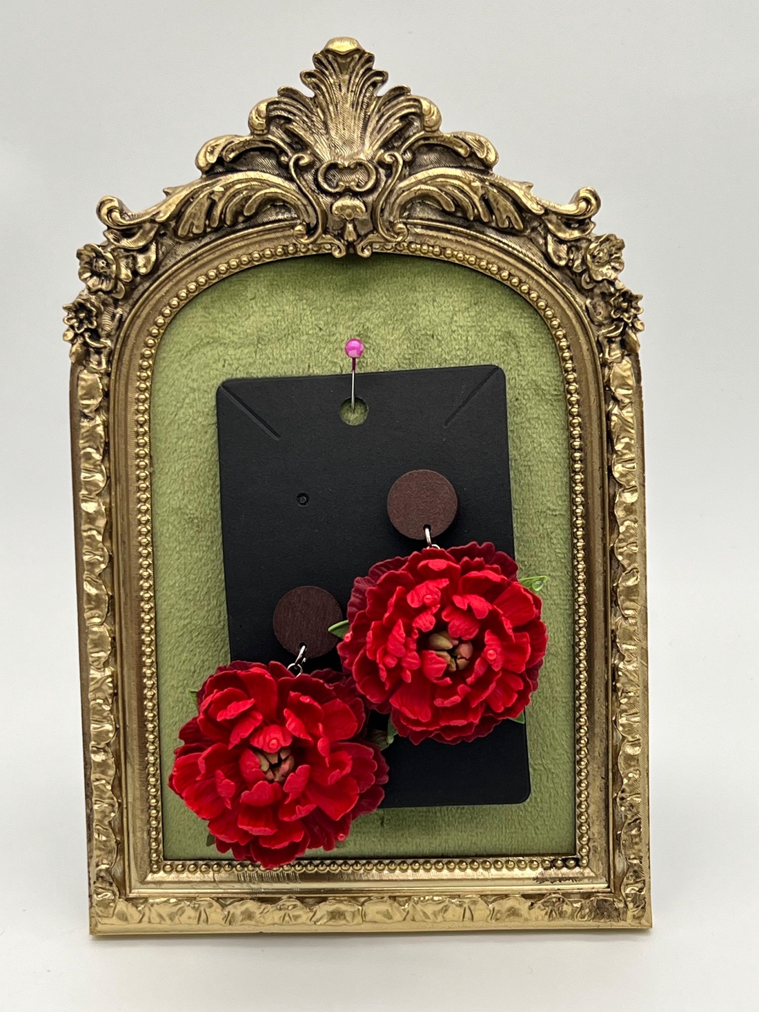 Cercei Bujori rosii  - bijuterii - cercei - cercei din rășină - Artynos.ro