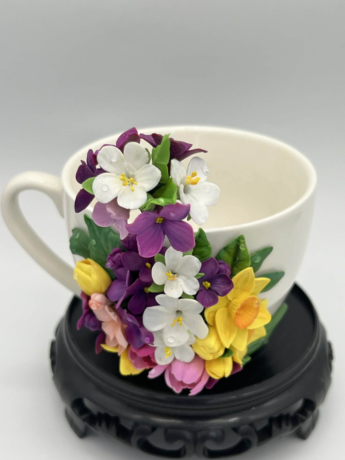 Ceasca ceramica si lingurita- decorate cu lut polimeric - casă & stil de viață - echipamente de bucătărie - accesorii de servire - căni - Artynos.ro