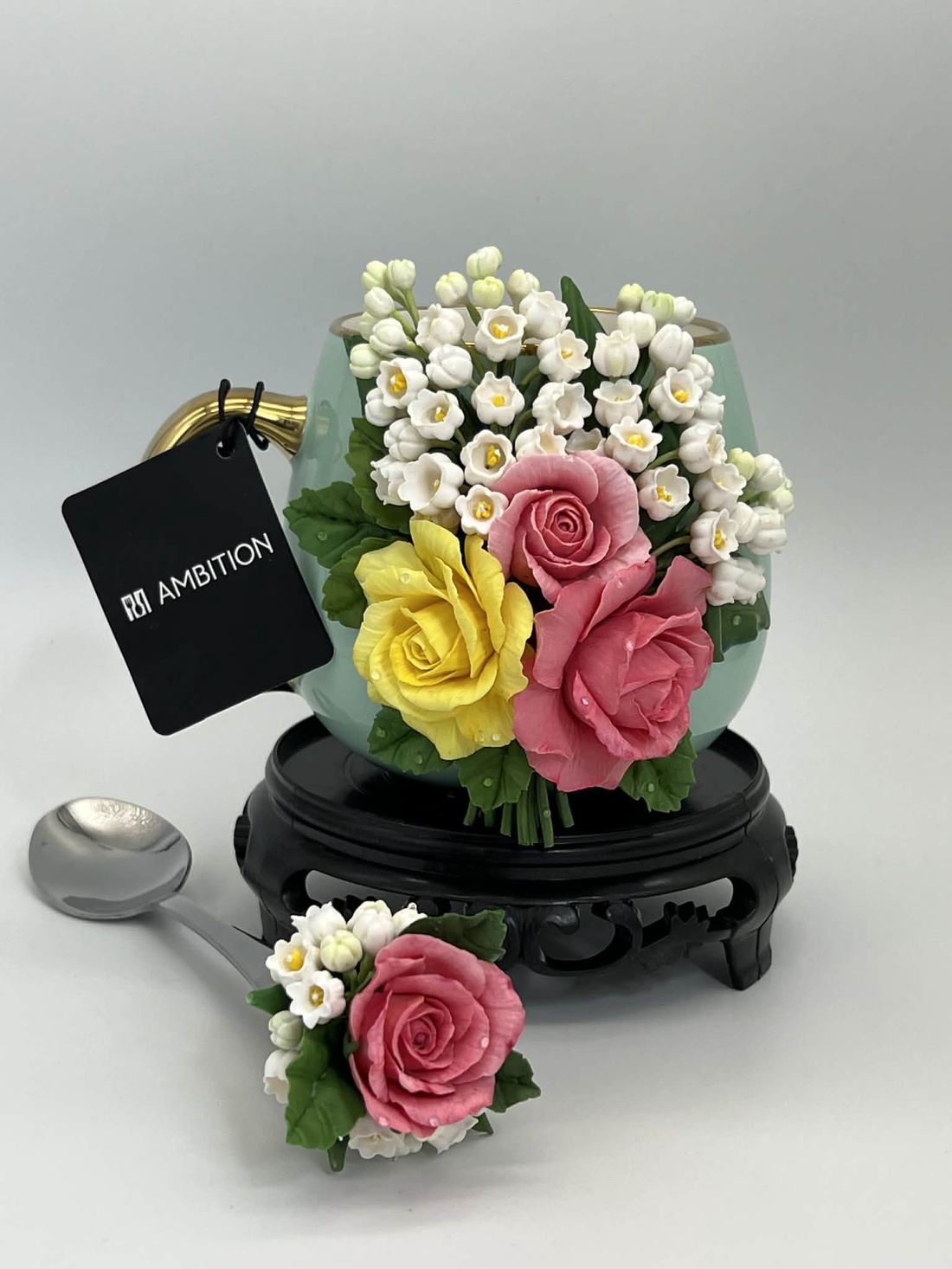  Cana portelan Ambition si lingurita decorate cu lut polimeric - casă & stil de viață - echipamente de bucătărie - accesorii de servire - căni - Artynos.ro