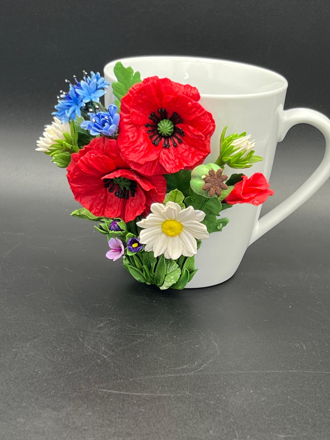Cana ceramica cu flori de camp din lut polimeric - casă & stil de viață - echipamente de bucătărie - accesorii de servire - căni - Artynos.ro
