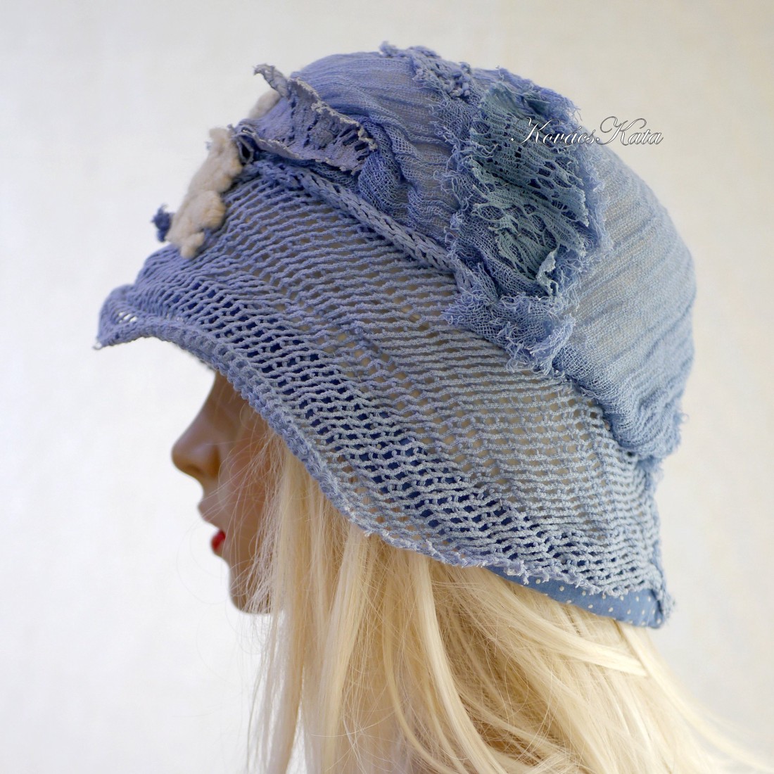 ART DECO - pălărie flapper / albastru cer - îmbrăcăminte și modă - eșarfe, pălării, fularuri - pălărie - Artynos.ro
