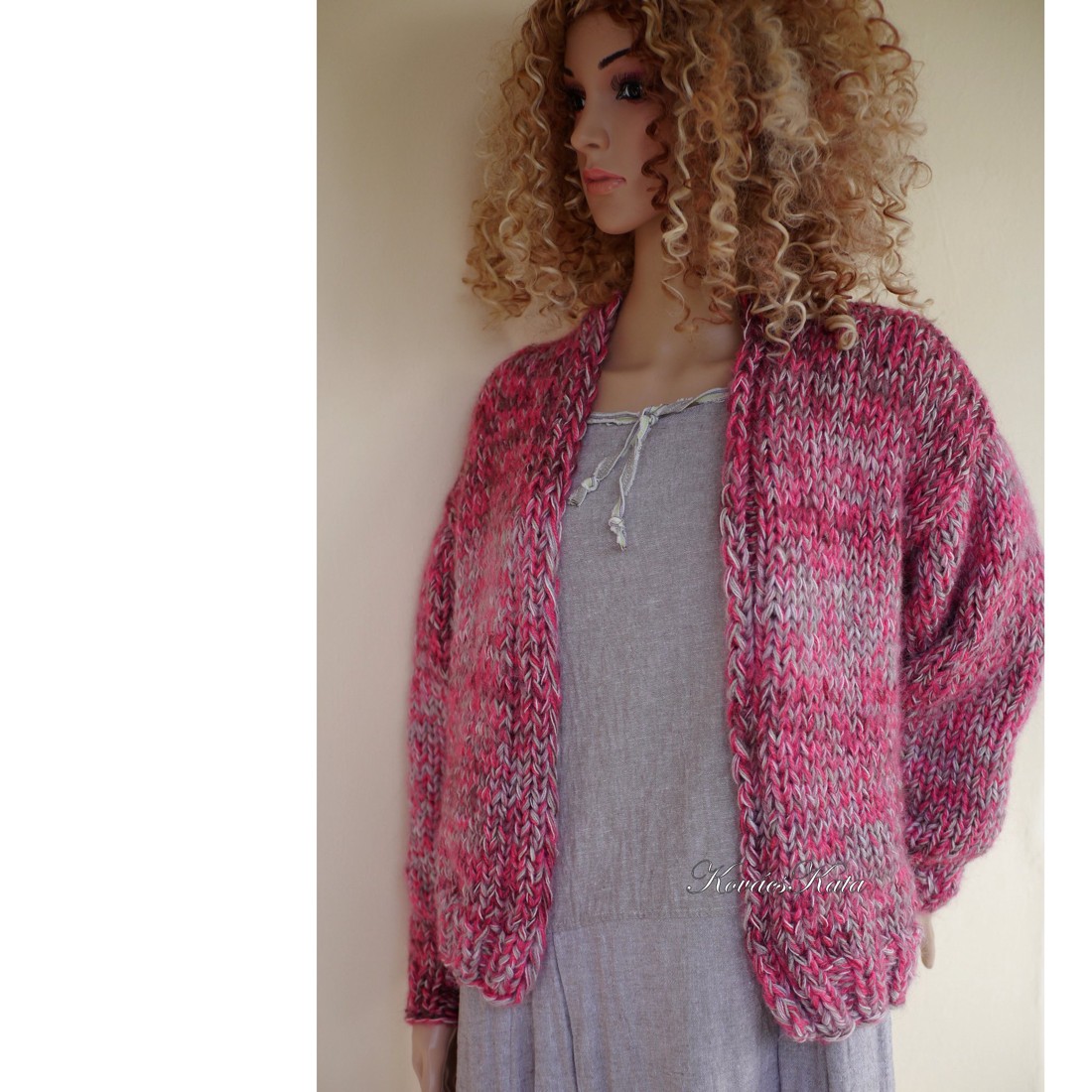 BETSEY CHUNKY - cardigan exclusiv tricotat manual din lână groasă de alpaca / gri trandafiriu - îmbrăcăminte și modă - haine damă - hanorace, cardigane - Artynos.ro