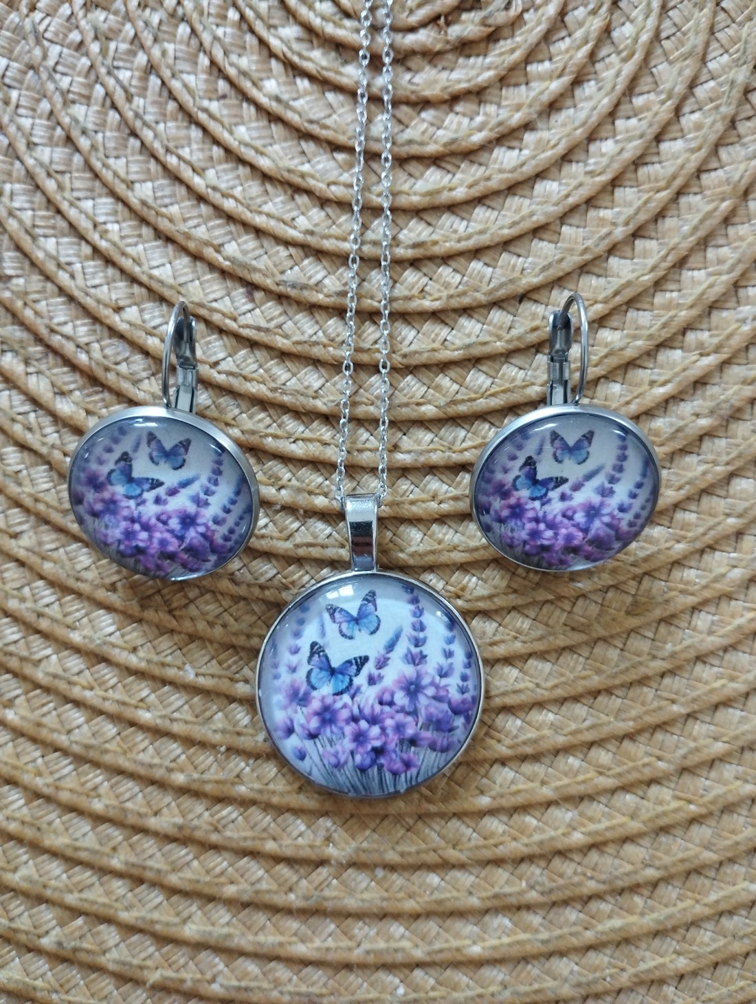 colier cu lentile de sticlă cercei cu motiv lavanda - - Artynos.ro colier cu lentile de sticlă cercei cu motiv lavanda - - Artynos.ro