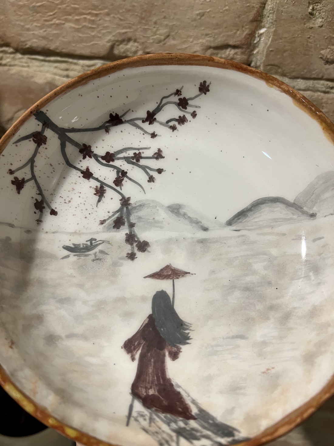 Farfurie ceramică pictată manual - peisaj oriental (17 cm) -  - Artynos.ro