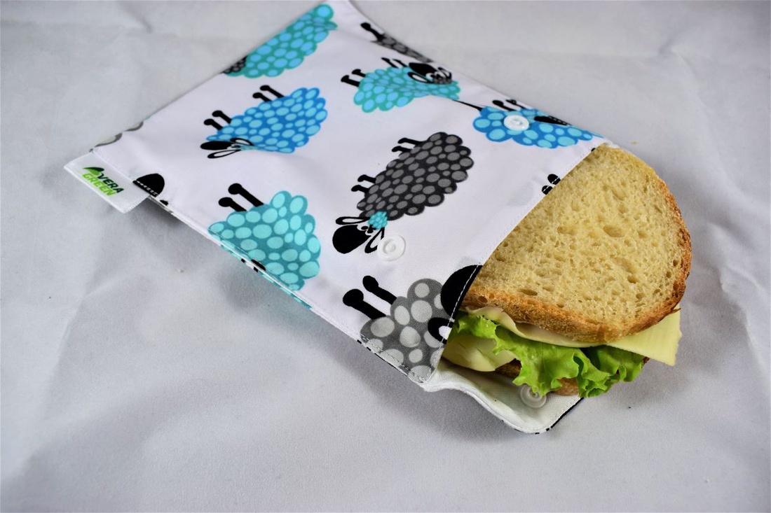 Snackbag pentru sandvisuri, snack, ecologic, no waste, marimea M, turma de oi - geantă și husă - cutie de prânz - pungă și cutie de prânz - Artynos.ro