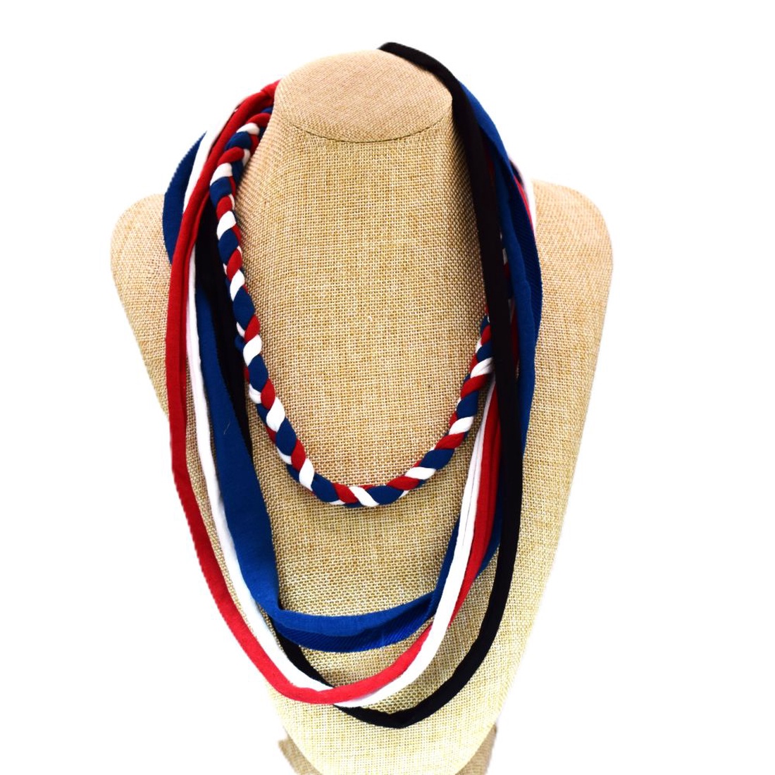 Colier boho din bumbac reciclat, zero waste, impletit, sailor - bijuterii - coliere - coliere cu multiple șiruri - Artynos.ro