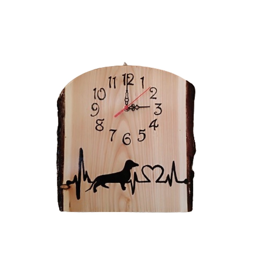 Ceas de perete din pin roșu cu câine dachshund - - Artynos.ro Ceas de perete din pin roșu cu câine dachshund - - Artynos.ro