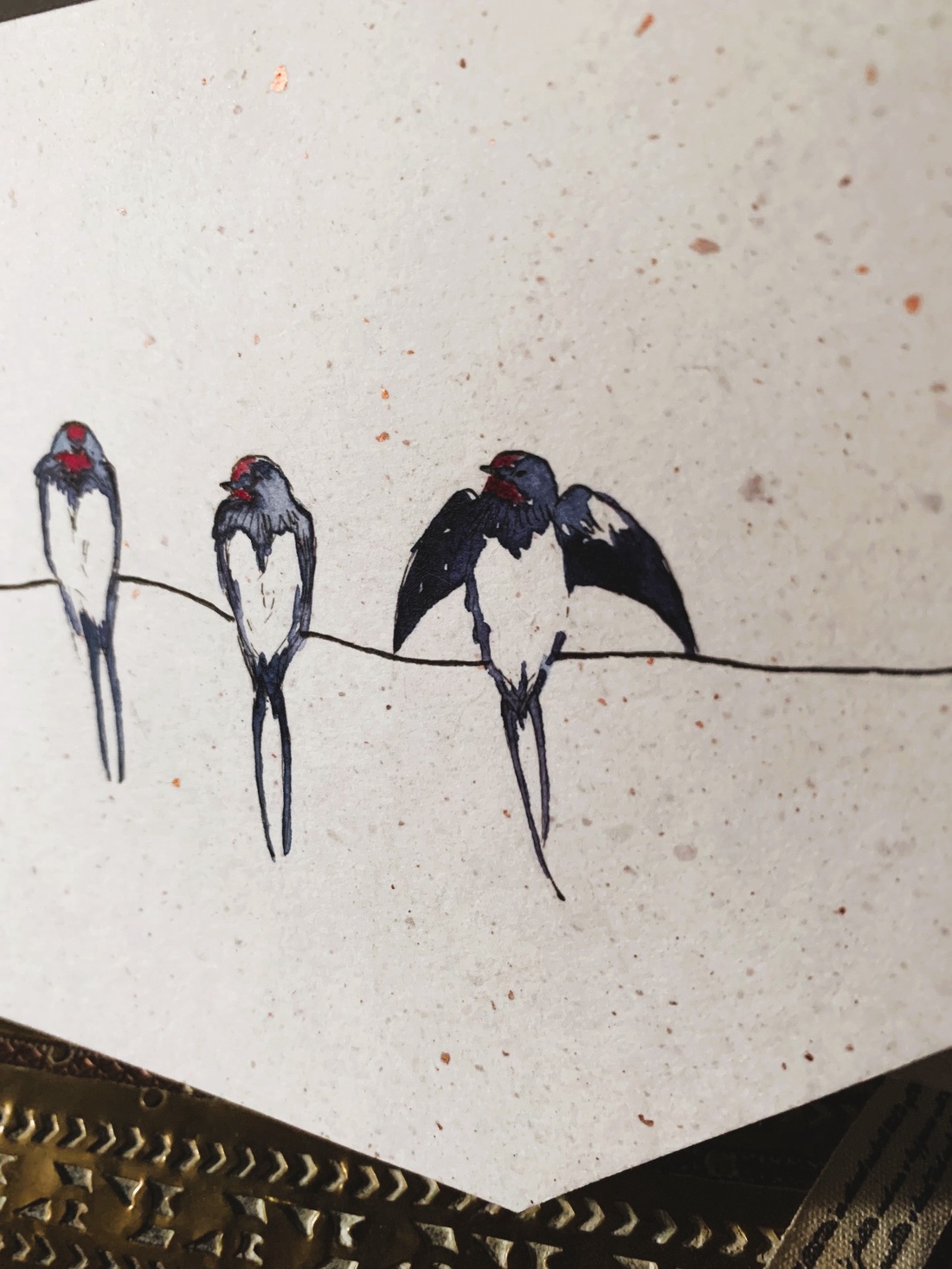 Felicitare ilustrată cu rândunele - felicitare handmade cu păsări ilustrate în acuarelă- felicitare unicat - casă & stil de viață - produse de papetărie - invitații, felicitări - Artynos.ro