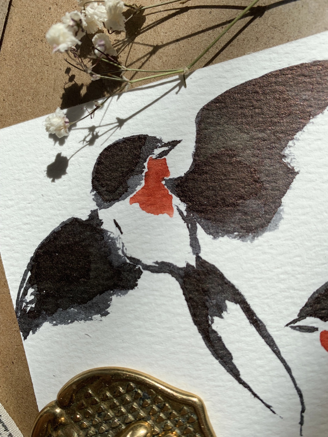 Carte poștală originală ilustrată cu rândunele - handmade păsări ilustrate în acuarelă - casă & stil de viață - produse de papetărie - cărți poștale - Artynos.ro