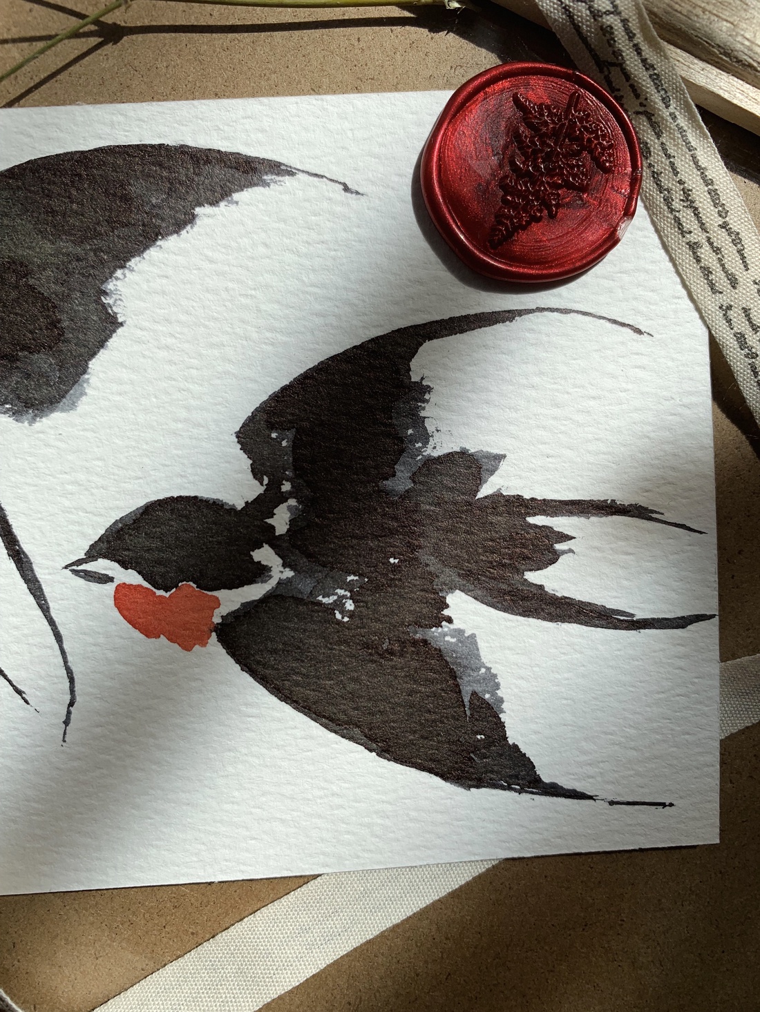 Carte poștală originală ilustrată cu rândunele - handmade păsări ilustrate în acuarelă - casă & stil de viață - produse de papetărie - cărți poștale - Artynos.ro