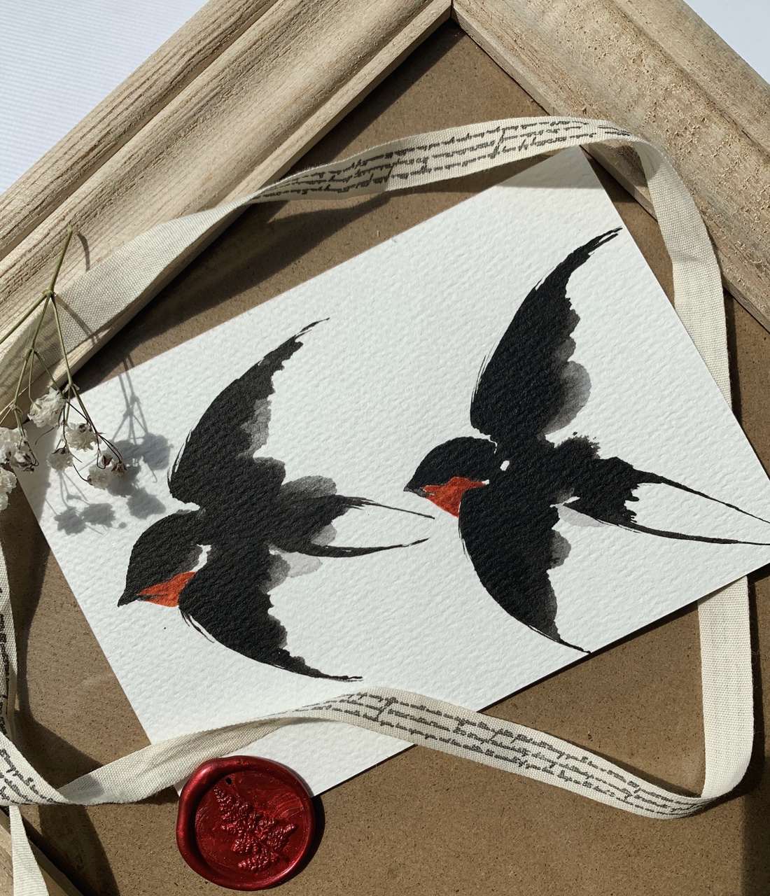 Carte poștală originală ilustrată cu rândunele - handmade păsări ilustrate în acuarelă - casă & stil de viață - produse de papetărie - cărți poștale - Artynos.ro