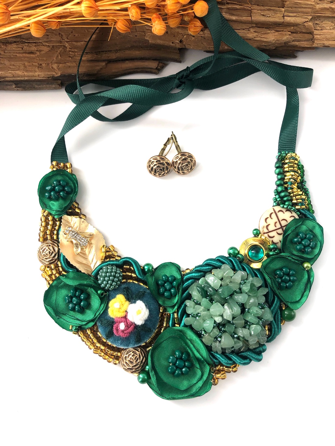 Colier verde - bijuterii - coliere - chockere - Artynos.ro